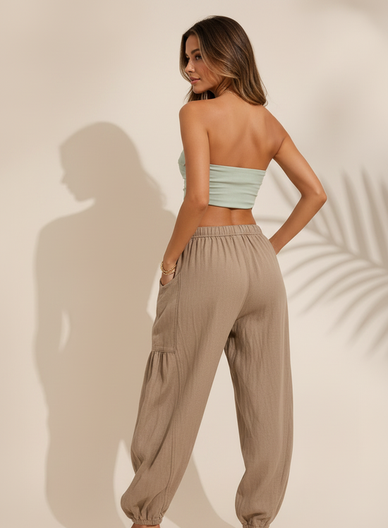Linen Wide-Leg Cargo Pants