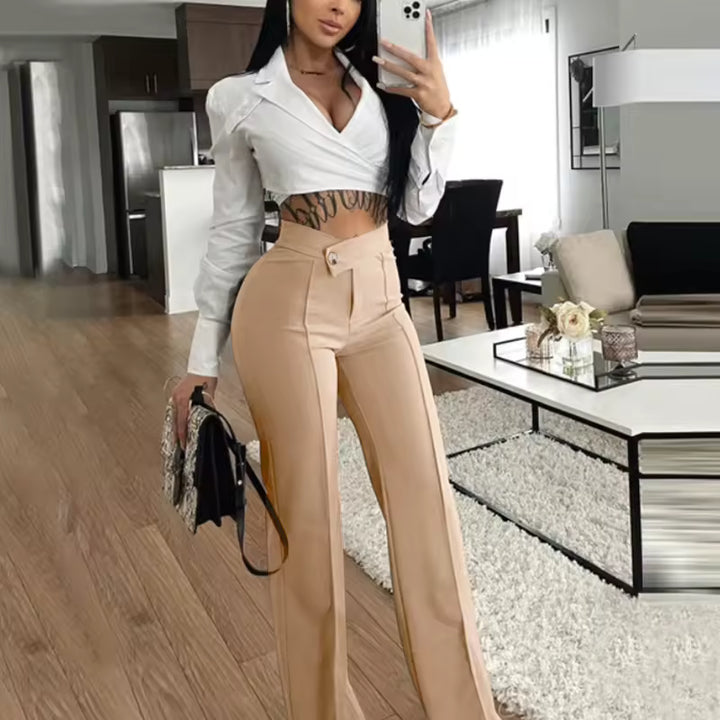 Pantalon Palazzo Taille Haute Élégant