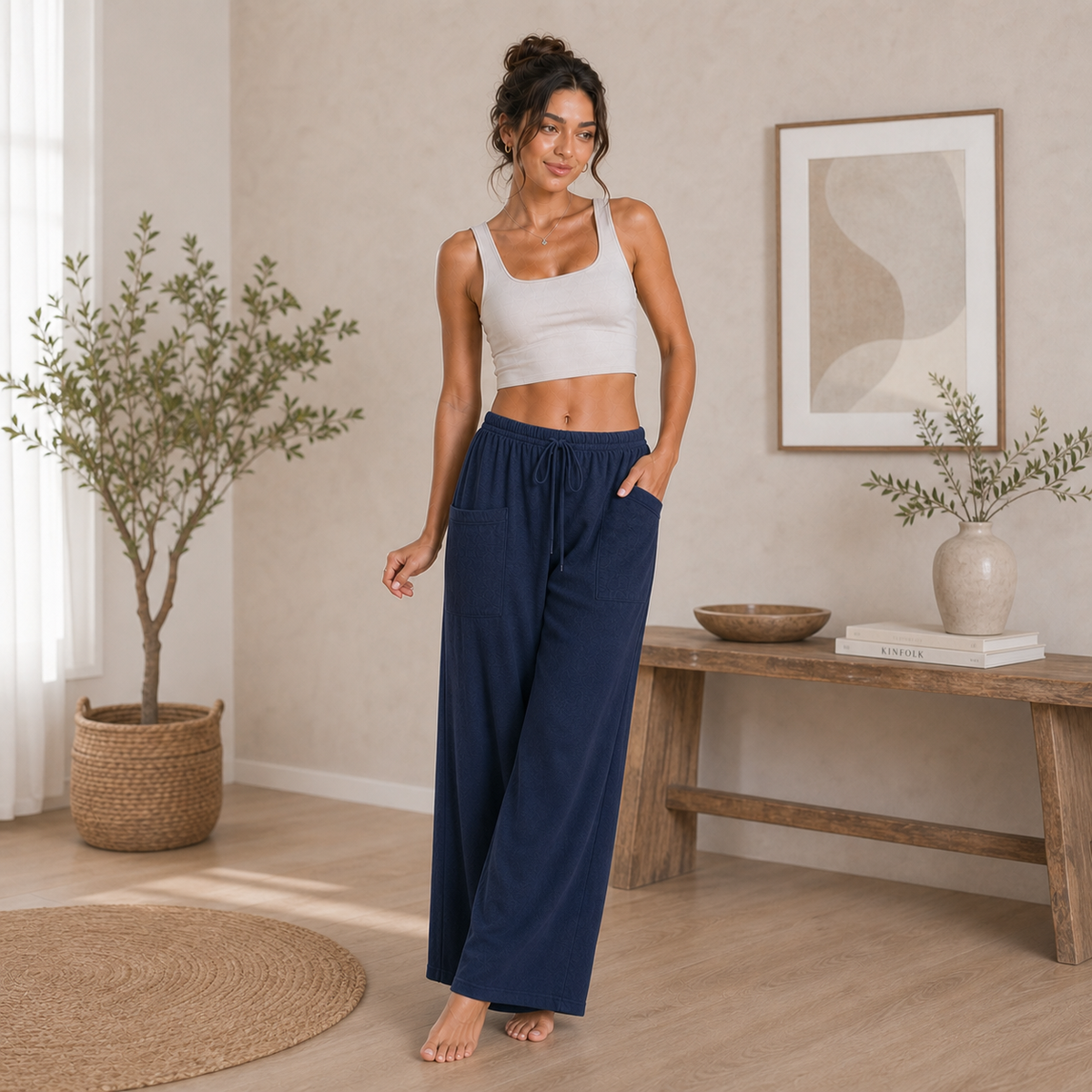 Linen Wide-Leg Cargo Pants