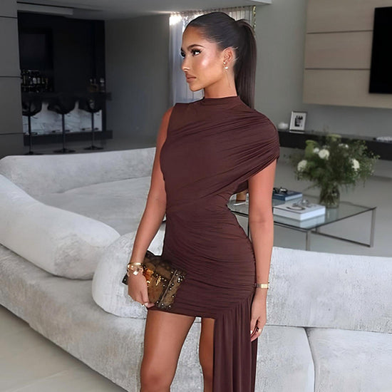 “Scarlett Elegance” Dress – Asymmetrical Pleated Mini