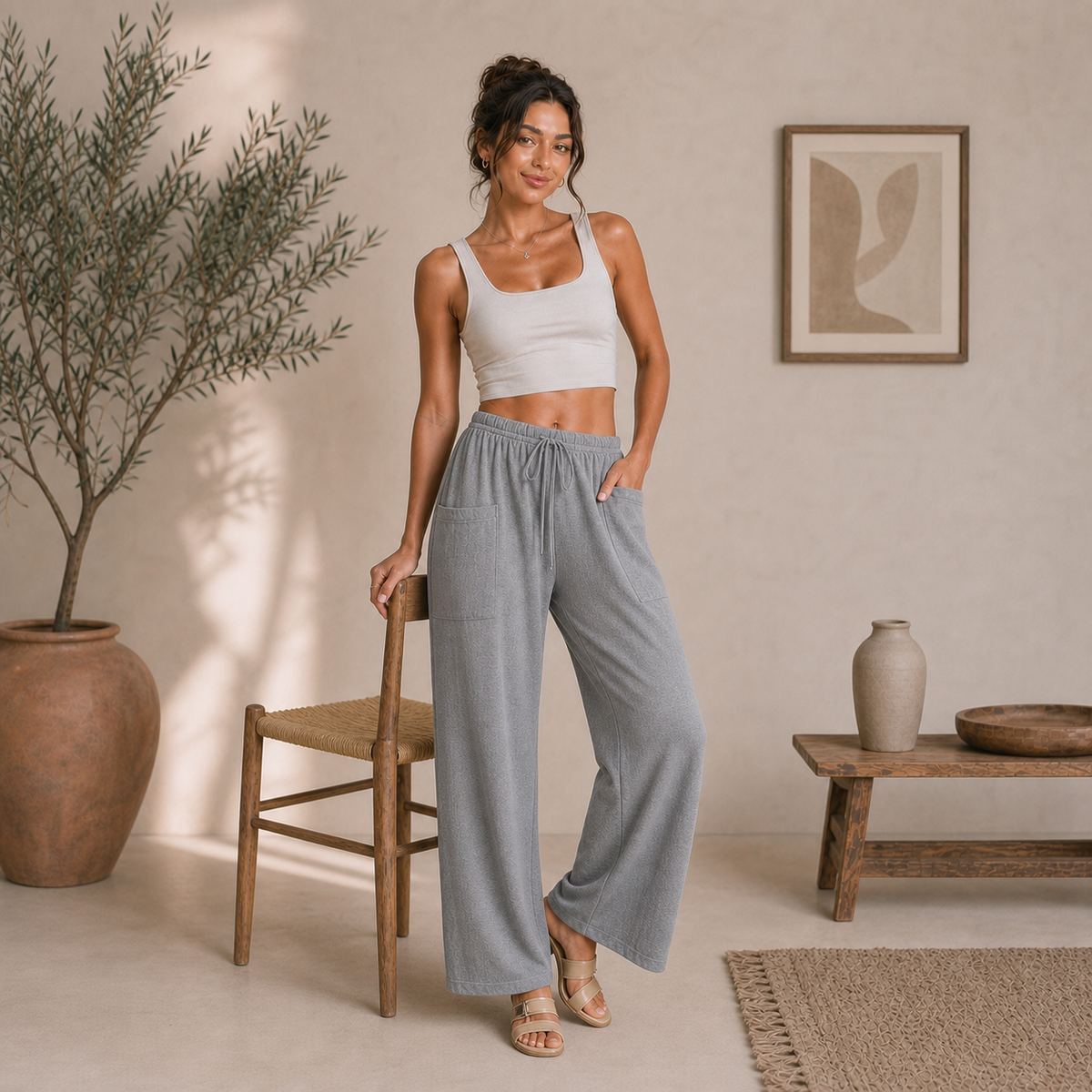 Linen Wide-Leg Cargo Pants