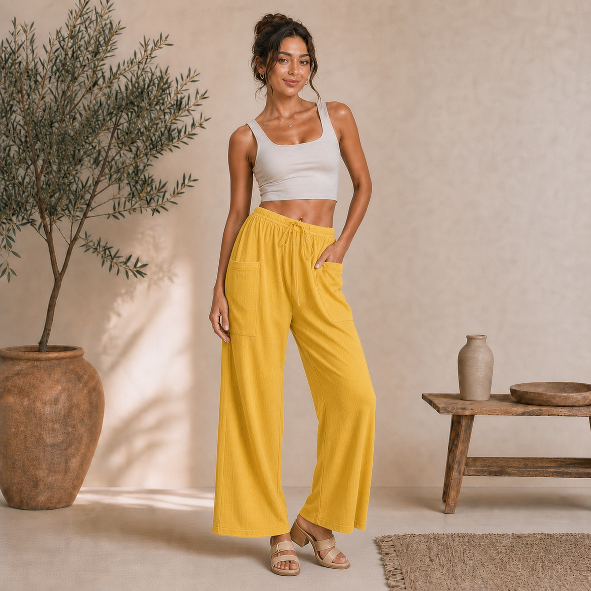 Linen Wide-Leg Cargo Pants