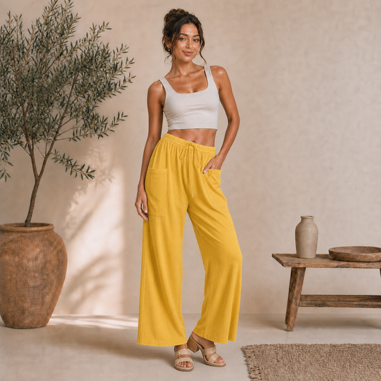 Linen Wide-Leg Cargo Pants